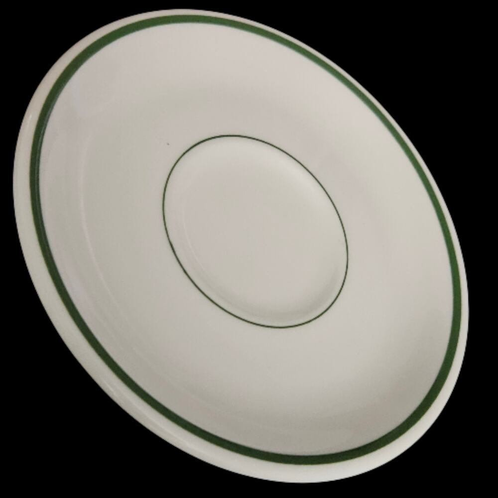 Buffalo China Green Stripe Restaurant Ware Saucers Set of 4 Vintage USA